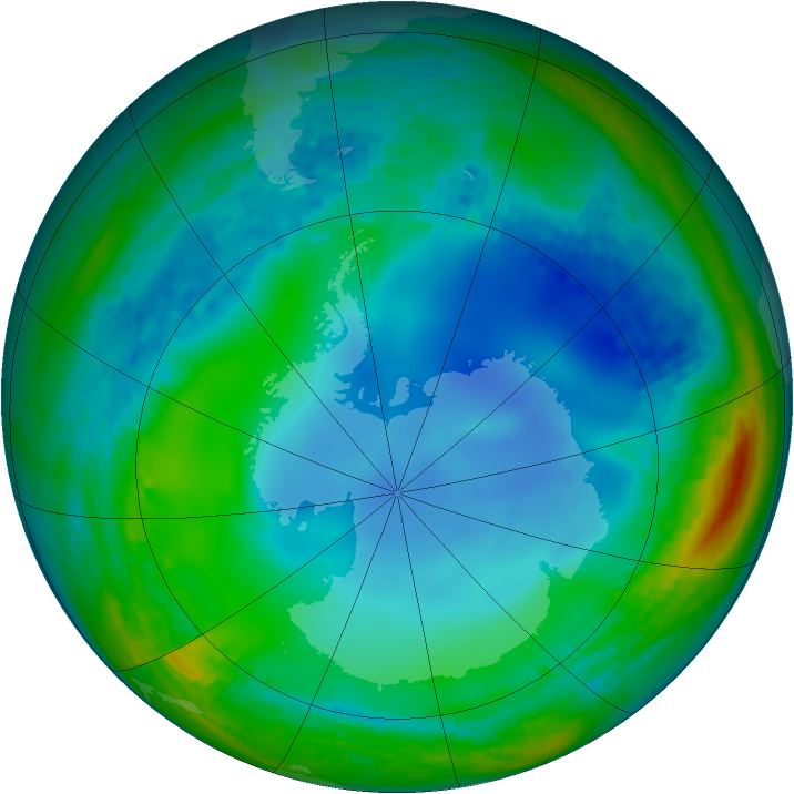 Antarctic ozone map for 04 July 2003